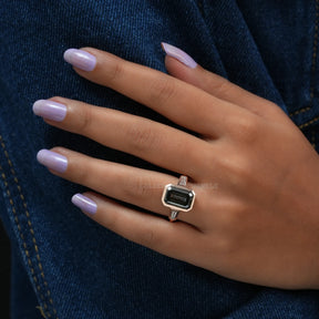 [Emerald Cut Moissanite Solitaire Engagement Ring]-[Golden Bird Jewels]