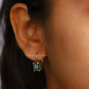 Dark Green Emerald Cut Moissanite Earrings