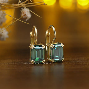 Dark Green Emerald Cut Moissanite Earrings