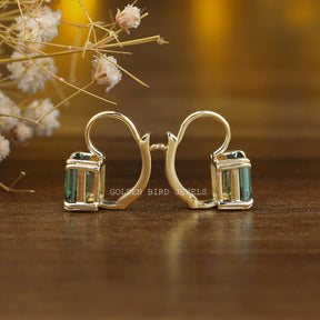 Dark Green Emerald Cut Moissanite Earrings