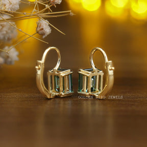 Dark Green Emerald Cut Moissanite Earrings