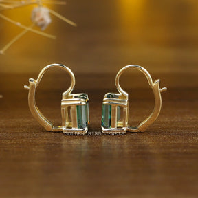 Dark Green Emerald Cut Moissanite Earrings