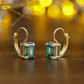 Dark Green Emerald Cut Moissanite Earrings