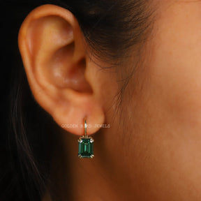 Dark Green Emerald Cut Moissanite Earrings