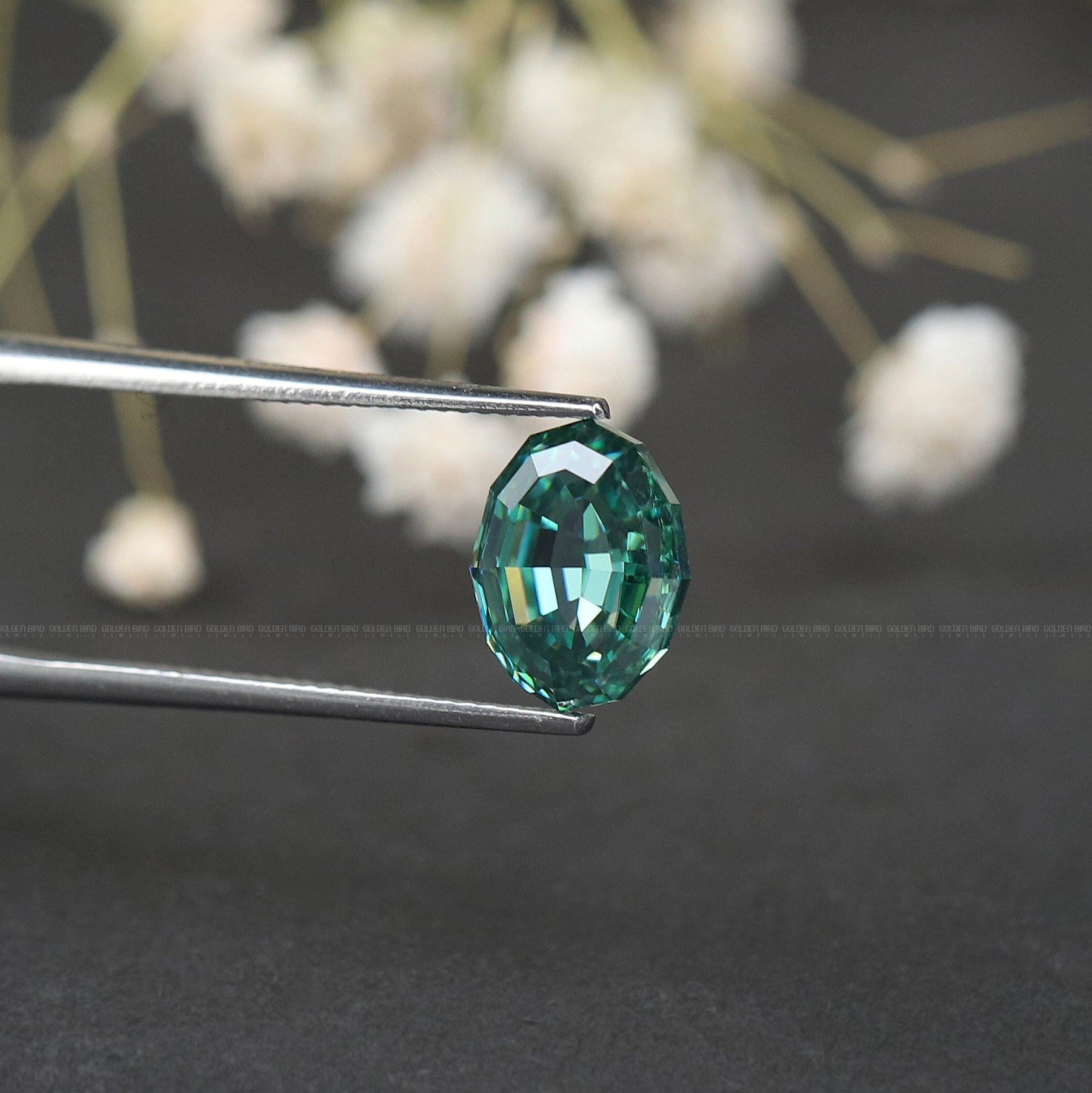 [Moissanite Dark Green Oval Loose Moissanite Stone]-[Golden Bird Jewels]