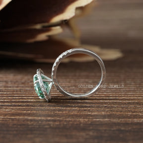 [Moissanite Step Cut Oval Halo Ring]-[Golden Bird Jewels]
