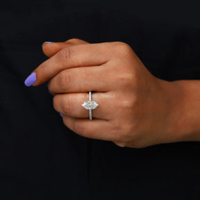 In Finger Front View Of Dutch Marquise Cut Moissanite Ring
