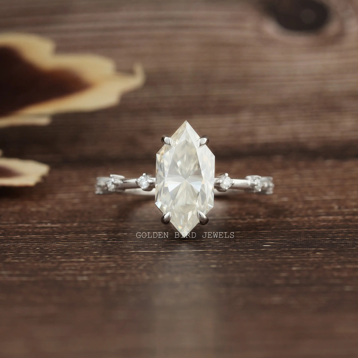 [3 Carat Dutch Marquise Cut Moissanite Half Eternity Engagement Ring]-[Golden Bird Jewels]