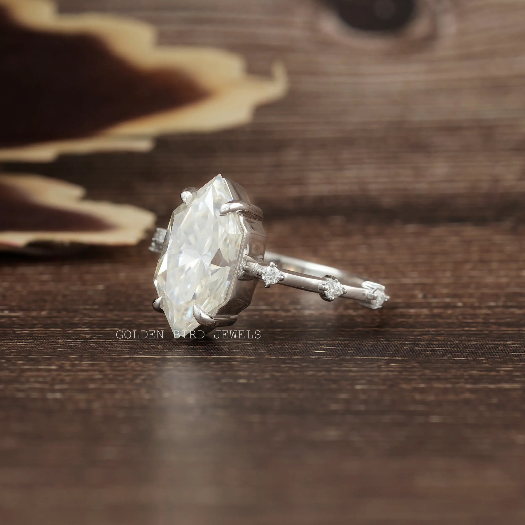 [Dutch Marquise Cut Moissanite Solitaire Ring Crafted With Round Cut Stones]-[Golden Bird Jewels]