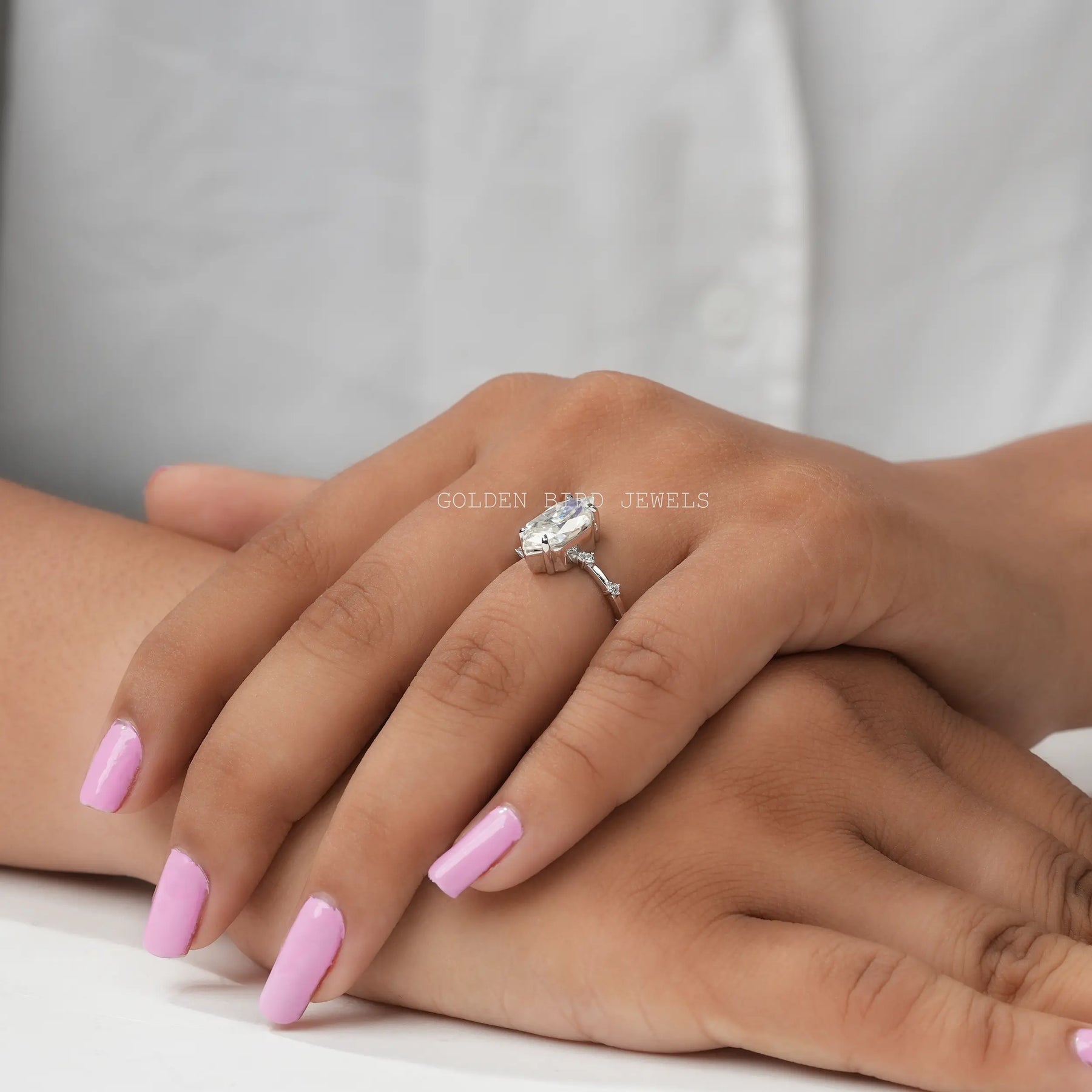 [Half Eternity Dutch Marquise Cut Moissanite Ring]-[Golden Bird Jewels]