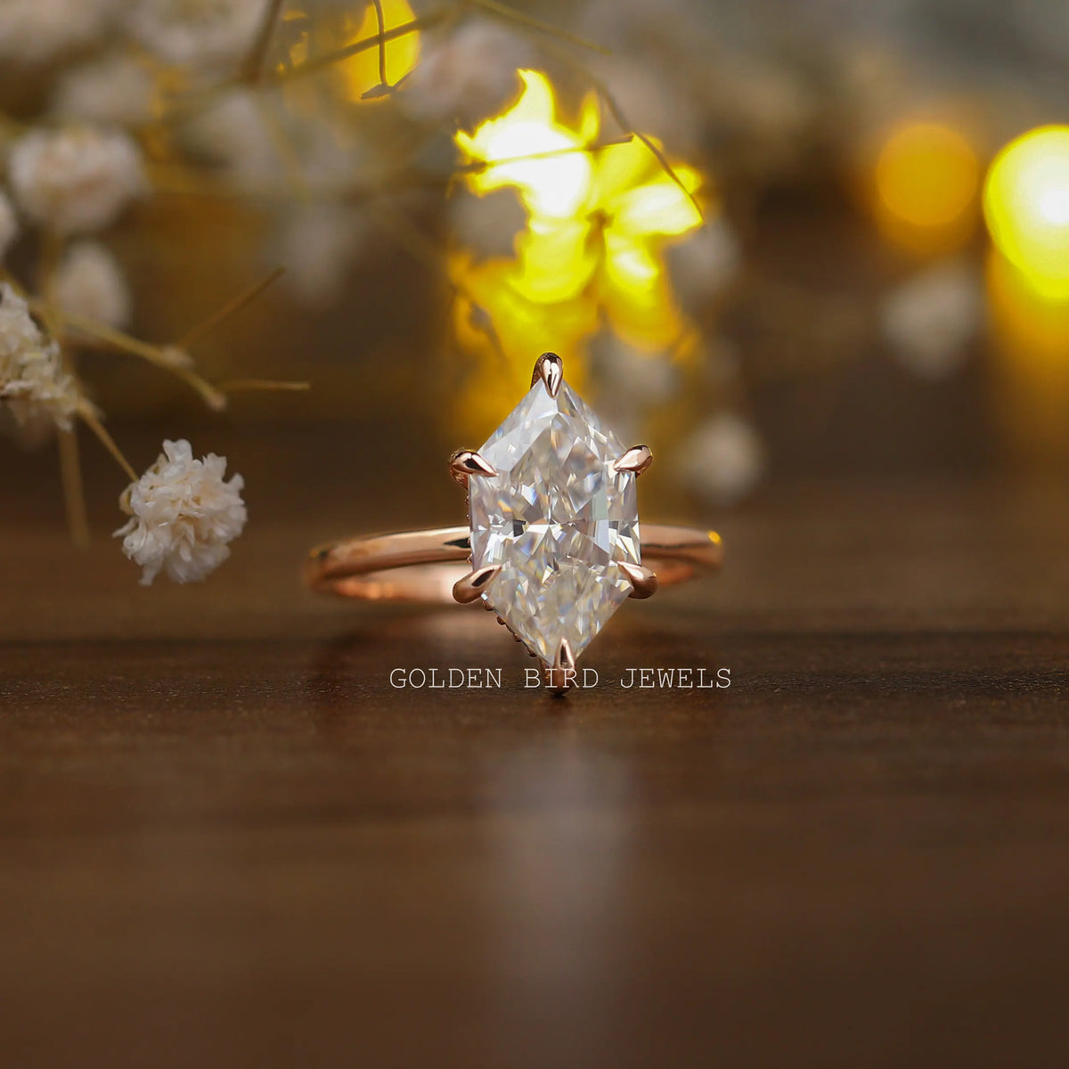 [3.50 Carat Near Colorless Dutch Marquise Cut Moissanite Hidden Halo Engagement Ring]-[Golden Bird Jewels]