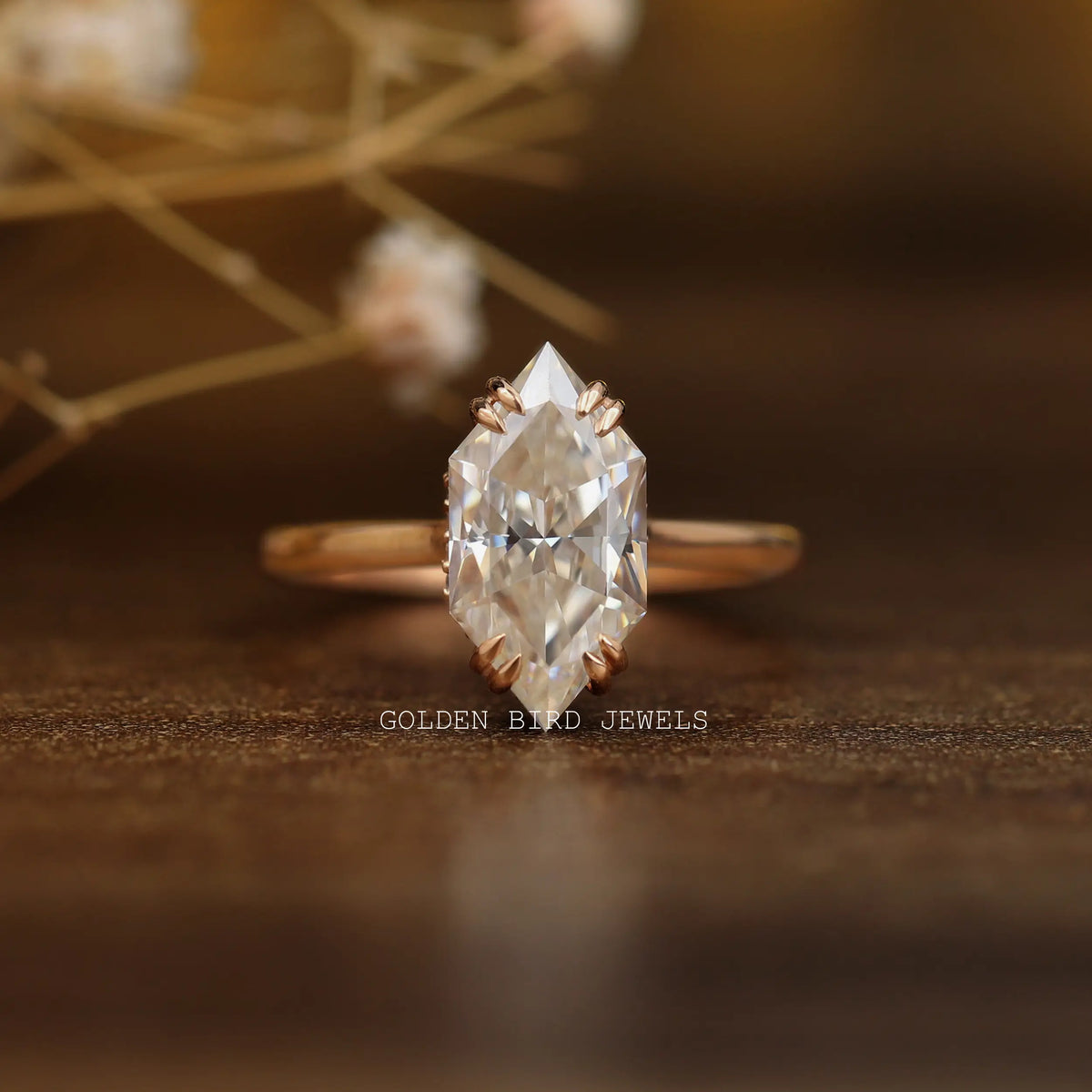 [3 Carat Moissanite Dutch Marquise Cut Hidden Halo Engagement Ring]-[Golden Bird Jewels]
