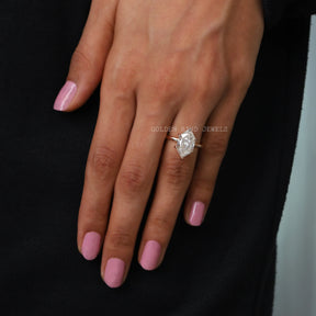 In Finger Front View Of Marquise Cut Moissanite Solitaire Engagement Ring