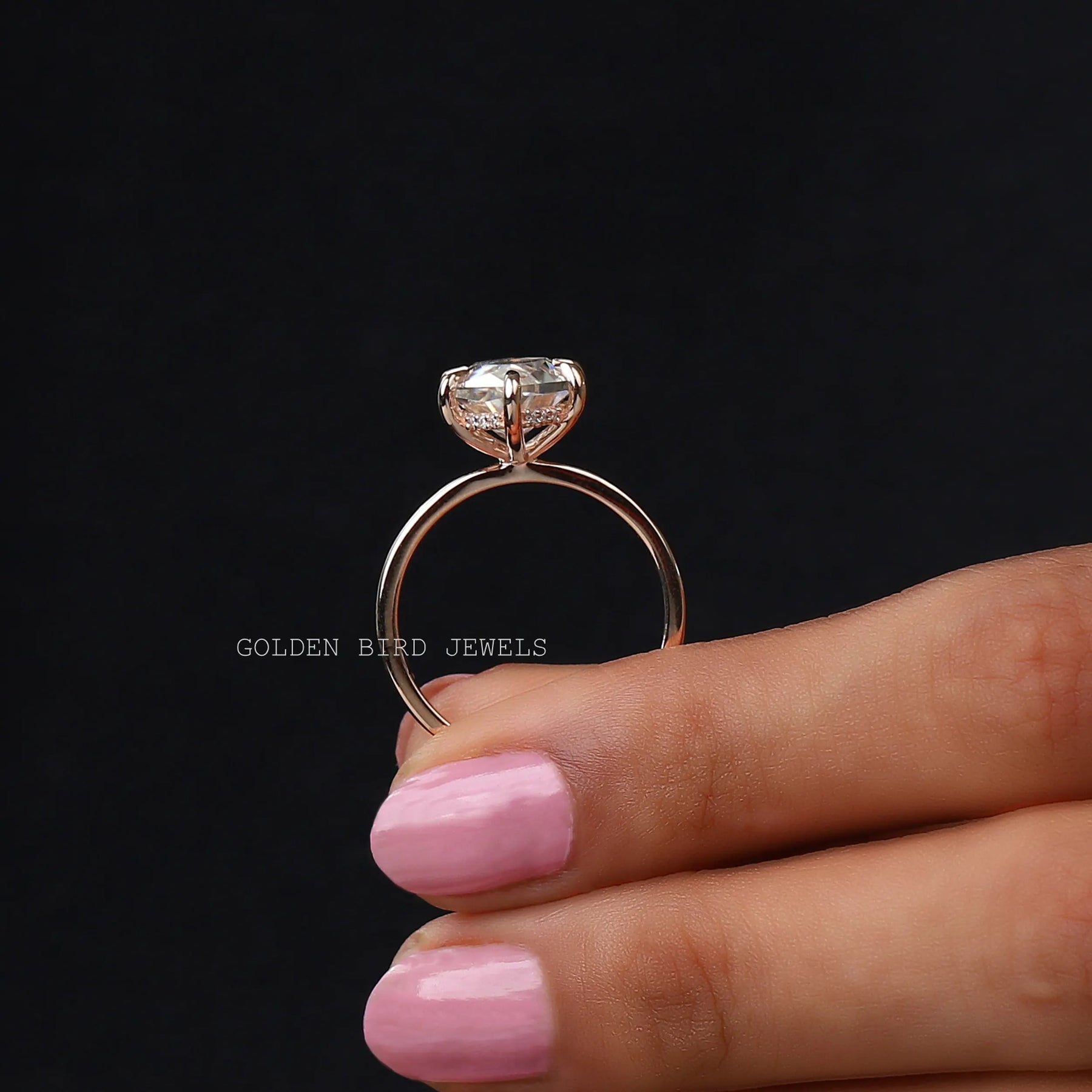 Side View Of Dutch Marquise Cut Hidden Halo Engagement Ring