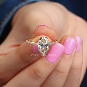 [Moissanite Engagement Ring Made Of 3 Carat Dutch Marquise Cut]-[Golden Bird Jewels]