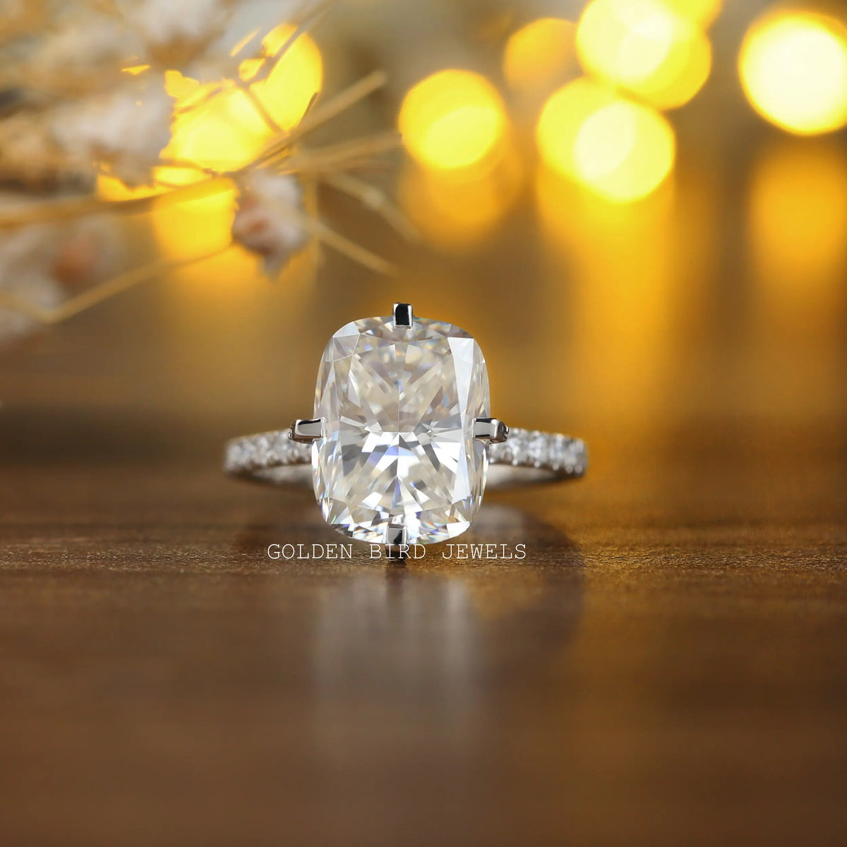 [Elongated Cushion Cut Moissanite Engagement Ring]-[Golden Bird Jewels]