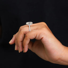 [Cushion Cut Moissanite Hidden Halo Solitaire Ring]-[Golden Bird Jewels]