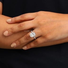 [Cushion Cut Moissanite Solitaire Ring]-[Golden Bird Jewels]