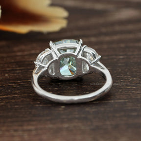 [Cushion Cut Moissanite Three Stone Engagement Ring]-[Golden Bird Jewels]