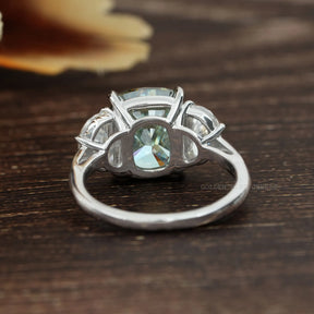 Back Side View Of Color Moissanite 3 Stone Engagement Ring For Women