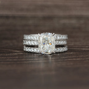 [2.50 Carat Elongated Cushion Cut Moissanite Bridal Ring Set]-[Golden Bird Jewels]