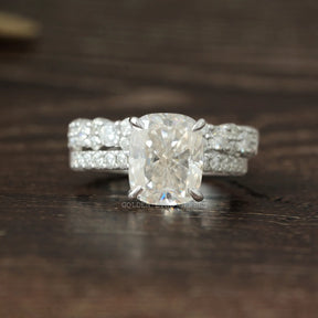 [3.20 Carat Elongated Cushion Cut Moissanite Hidden Halo Ring Set]-[Golden Bird Jewels]