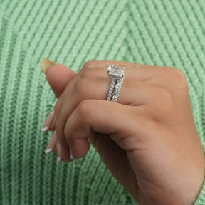 View of Cushion Cut Moissanite Hidden Halo Ring In Finger
