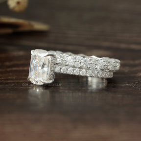 [Moissanite Hidden Halo Cushion Cut Ring Made Of 18k White Gold]-[Golden Bird Jewels]