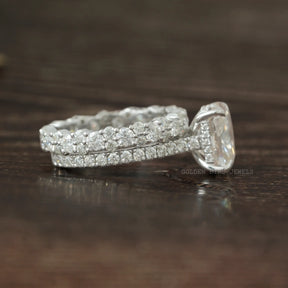 View of Cushion Cut Moissanite Hidden Halo Ring In White Gold