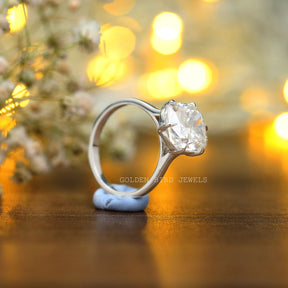 18K Solid White Gold Cushion Cut Moissanite Solitaire Ring
