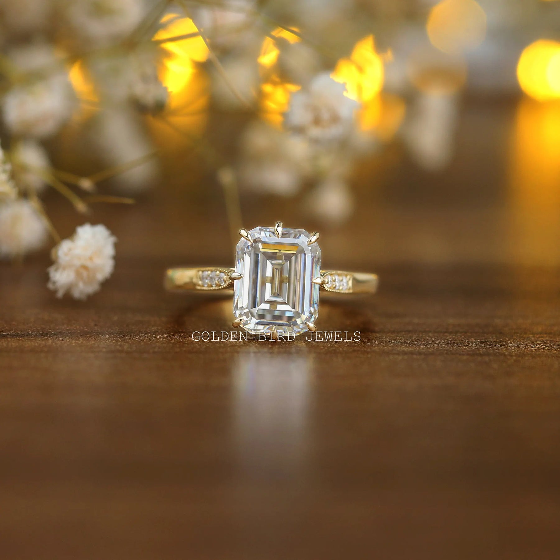 Emerald Moissanite Hidden Halo Engagement Ring