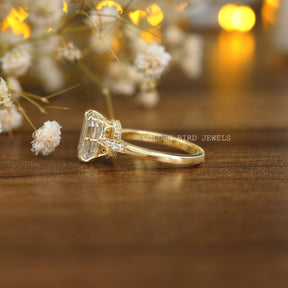 [Hidden Halo Emerald Moissanite Engagement Ring]-[Golden Bird Jewels]