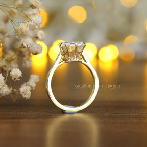 Emerald Cut Hidden Halo Moissanite Ring With 14K Yellow Gold