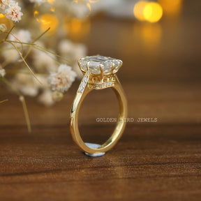 [Emerald Cut Moissanite Vintage Hidden Halo Engagement Ring]-[Golden Bird Jewels]