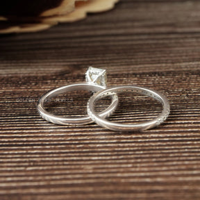 Moissanite Hidden Halo Emerald Cut Wedding Band In White Gold
