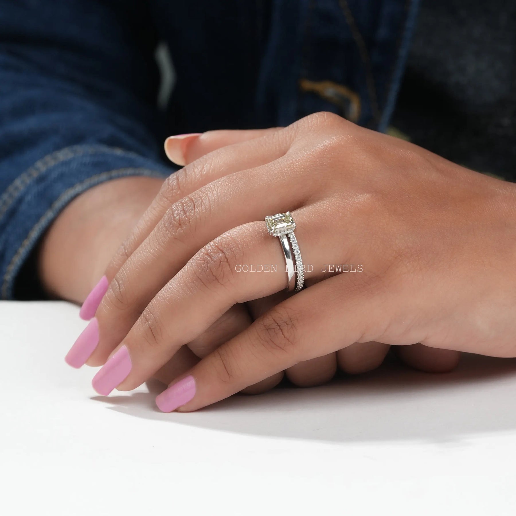 Emerald and round online cut wedding band