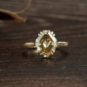 3.40 Carat Fancy Yellow Antique Cut Moissanite Double Prong Set Solitaire Engagement Ring