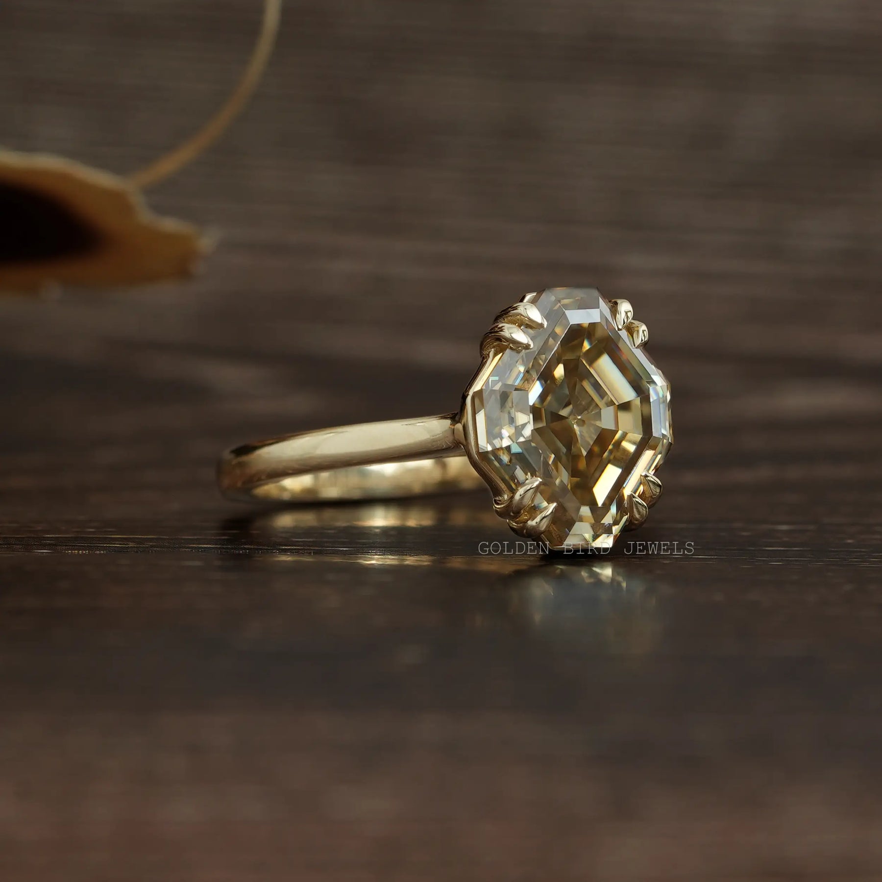 Side View Of Double Clow Prong Set Antique Cut Moissanite Engagement Ring