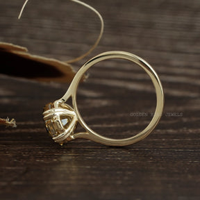 Side View Of 14K Yellow Gold Fancy Shape Moissanite Engagement Ring