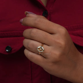 In Finger Excellent View Of Yellow Antique Cut Moissanite Engagement Ring