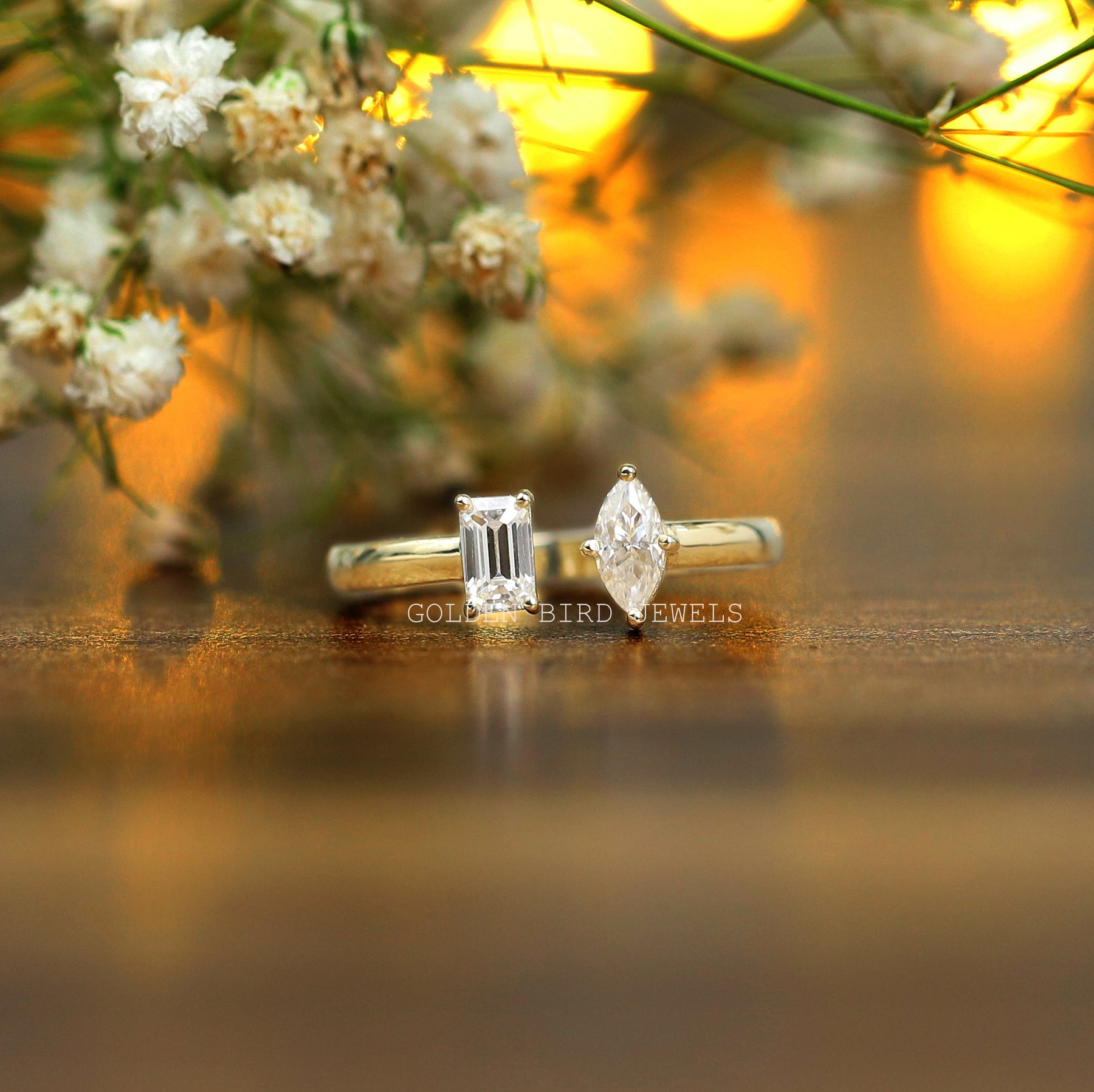 Buy 2.5 Carat Double Stone Engagement Ring Pear Cut and Emerald Cut  Moissanite Two Stone Wedding Ring 14K White Yellow Rose Gold Online in  India - Etsy