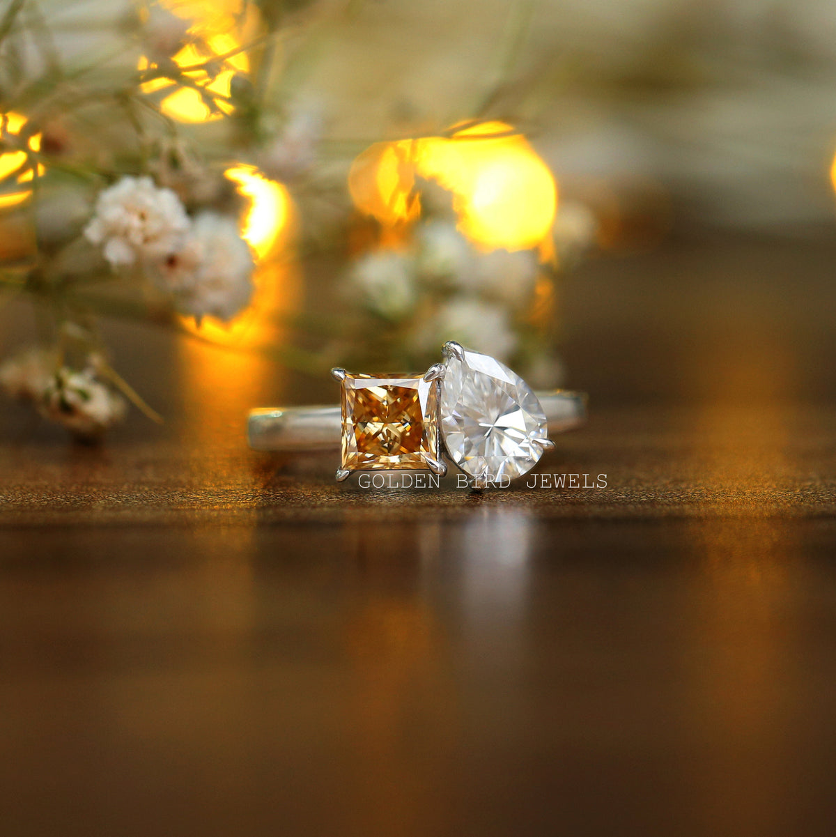Front view of pear moissanite  engagement ring 