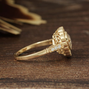 [Moissanite Engagement Ring Made Of Heart & Round Cut Stones]-[Golden Bird Jewels]