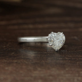 [Moissanite heart shaped solitasire moissanite ring in 14k white gold]-[Golden Bird Jewels]