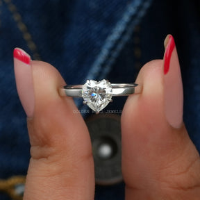 [14k white gold heart shaped hidden halo moissanite ring]-[Golden Bird Jewels]