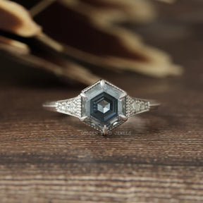 2.40 CT Grey Hexagon Cut Moissanite Six Prong Set Engagement Ring