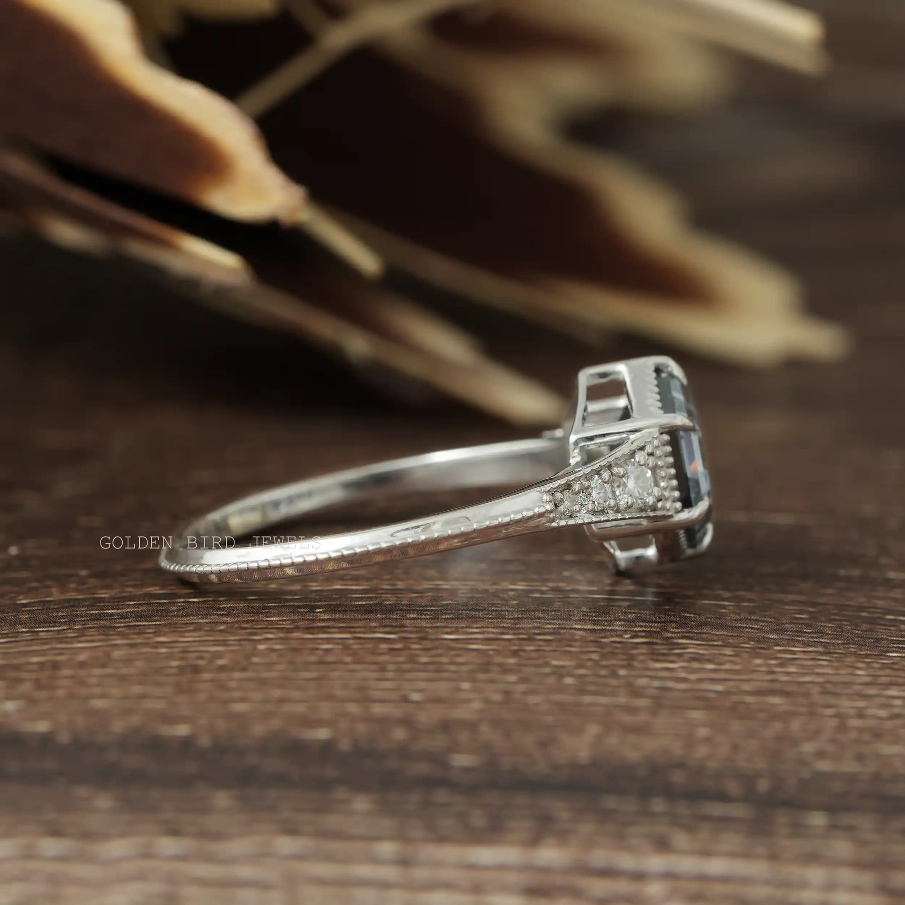 Side View Of Vintage Moissnaite Engagement Ring Made In 950 Platinum