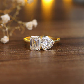 [2.50 CTW Heart & Emerald Cut Moissanite Toi Et Moi Ring]-[Golden Bird Jewels]