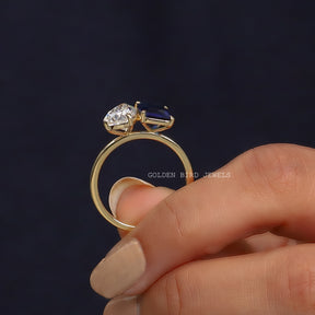 [Two Stone Moissanite Engagement Ring Made Of Prongs Setting]-[Golden Bird Jewels]