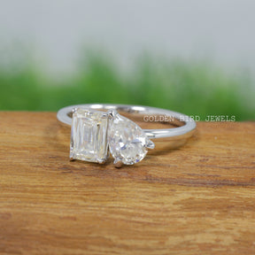Old Mine Pear & Criss Cut Moissanite Two Stone Ring